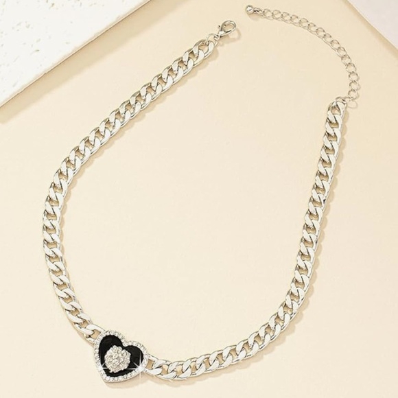 Heart Pendant Silver Choker Necklace - Picture 5 of 6